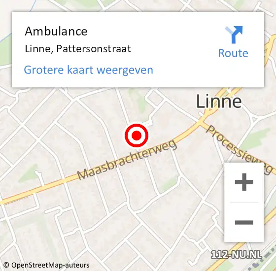 Locatie op kaart van de 112 melding: Ambulance Linne, Pattersonstraat op 14 oktober 2016 13:25