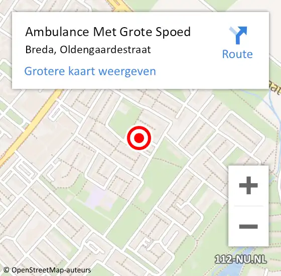 Locatie op kaart van de 112 melding: Ambulance Met Grote Spoed Naar Breda, Oldengaardestraat op 14 oktober 2016 14:30