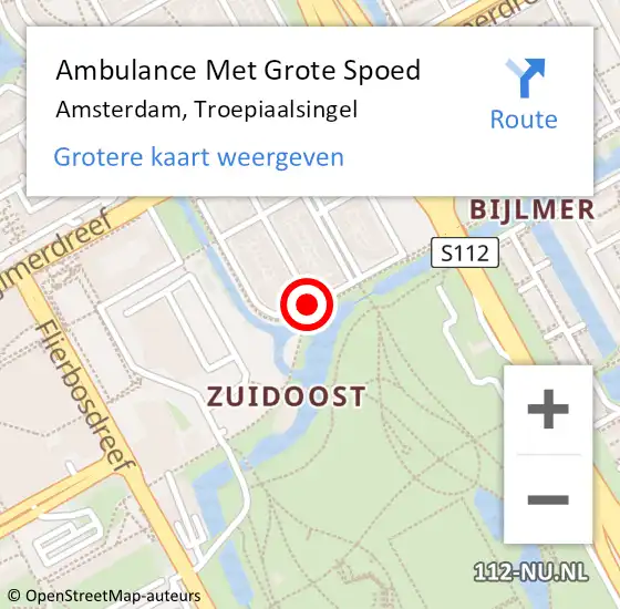 Locatie op kaart van de 112 melding: Ambulance Met Grote Spoed Naar Amsterdam, Troepiaalsingel op 14 oktober 2016 15:26