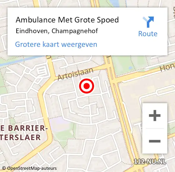 Locatie op kaart van de 112 melding: Ambulance Met Grote Spoed Naar Eindhoven, Champagnehof op 14 oktober 2016 23:54