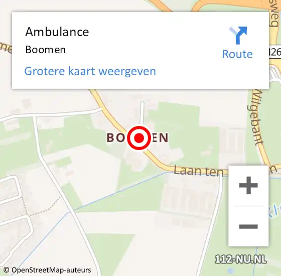 Locatie op kaart van de 112 melding: Ambulance Boomen op 15 oktober 2016 03:50