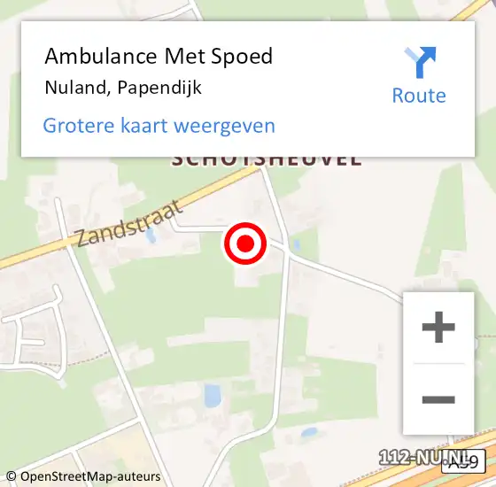 Locatie op kaart van de 112 melding: Ambulance Met Spoed Naar Nuland, Papendijk op 15 oktober 2016 10:18
