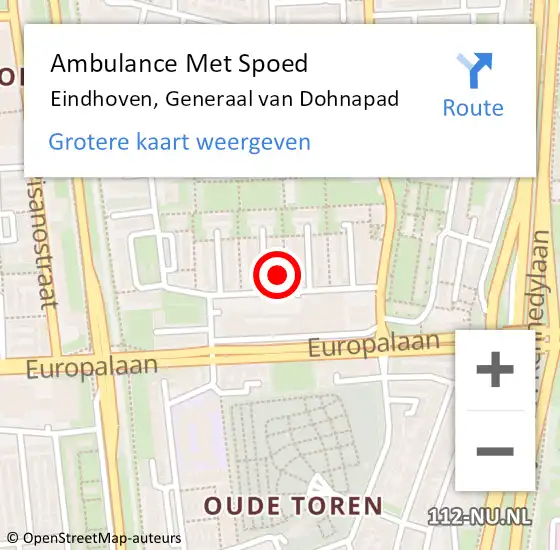 Locatie op kaart van de 112 melding: Ambulance Met Spoed Naar Eindhoven, Generaal van Dohnapad op 15 oktober 2016 11:01