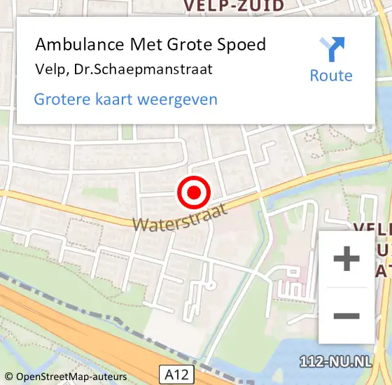 Locatie op kaart van de 112 melding: Ambulance Met Grote Spoed Naar Velp, Dr.Schaepmanstraat op 15 oktober 2016 22:27
