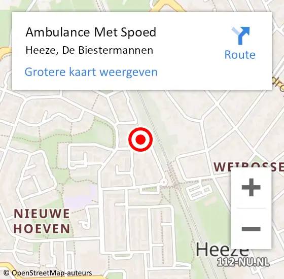 Locatie op kaart van de 112 melding: Ambulance Met Spoed Naar Heeze, De Biestermannen op 16 oktober 2016 00:20