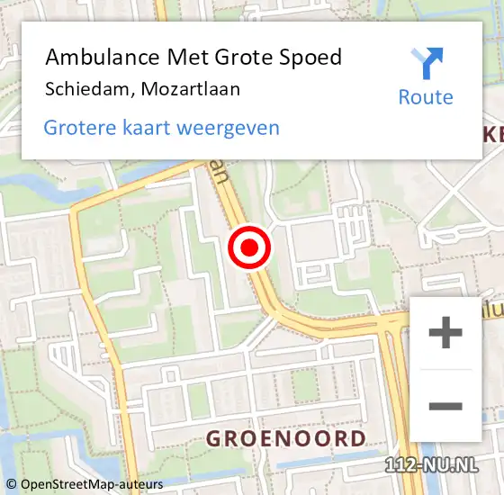 Locatie op kaart van de 112 melding: Ambulance Met Grote Spoed Naar Schiedam, Mozartlaan op 16 oktober 2016 04:34