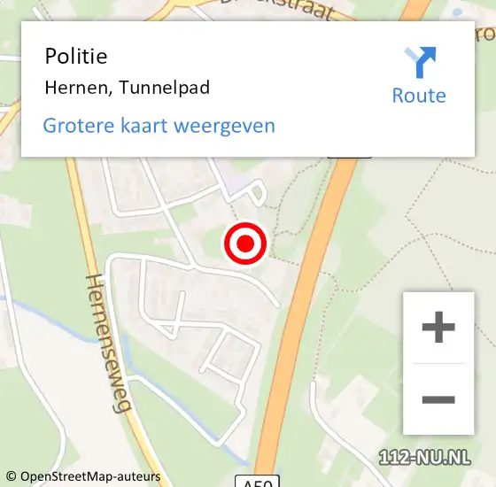 Locatie op kaart van de 112 melding: Politie Hernen, Tunnelpad op 16 oktober 2016 11:14