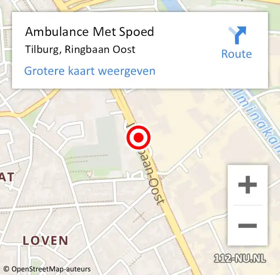 Locatie op kaart van de 112 melding: Ambulance Met Spoed Naar Tilburg, Ringbaan Oost op 16 oktober 2016 20:59