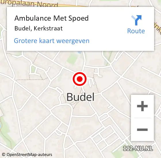 Locatie op kaart van de 112 melding: Ambulance Met Spoed Naar Budel, Kerkstraat op 17 oktober 2016 01:06