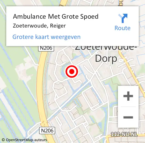 Locatie op kaart van de 112 melding: Ambulance Met Grote Spoed Naar Zoeterwoude, Reiger op 17 oktober 2016 10:15