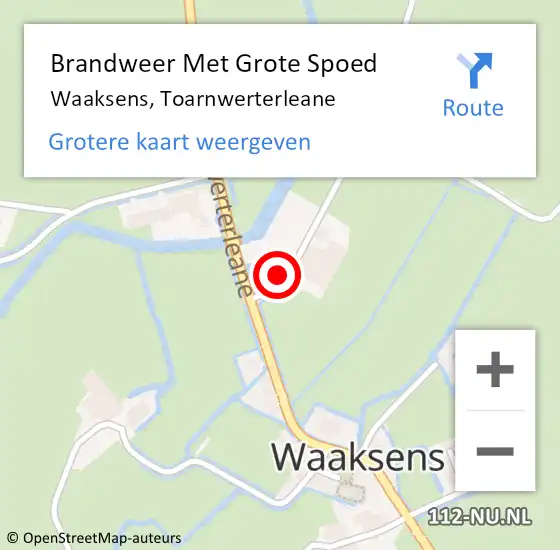Locatie op kaart van de 112 melding: Brandweer Met Grote Spoed Naar Waaksens, Toarnwerterleane op 17 oktober 2016 12:57