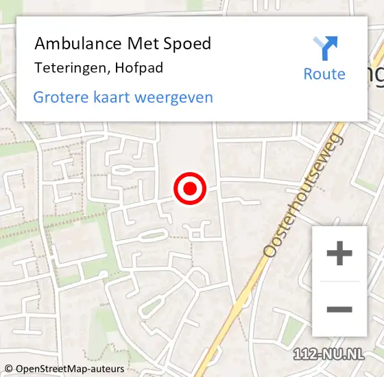 Locatie op kaart van de 112 melding: Ambulance Met Spoed Naar Teteringen, Hofpad op 17 oktober 2016 17:02