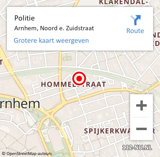 Locatie op kaart van de 112 melding: Politie Arnhem, Noord e. Zuidstraat op 17 oktober 2016 18:25