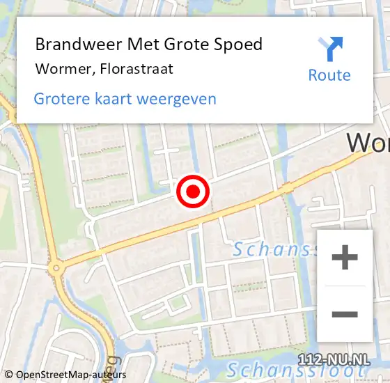 Locatie op kaart van de 112 melding: Brandweer Met Grote Spoed Naar Wormer, Florastraat op 17 oktober 2016 18:41