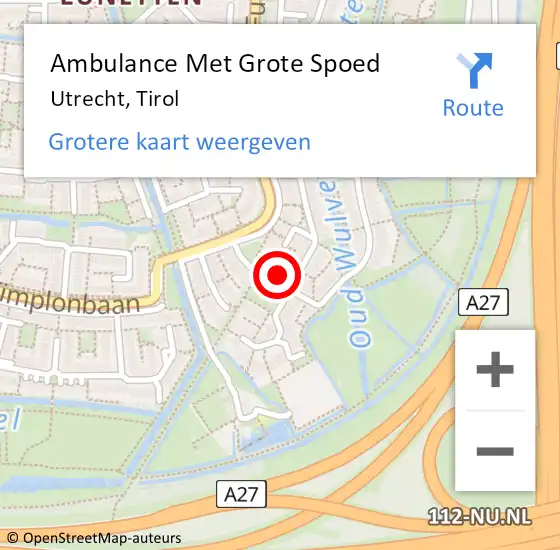 Locatie op kaart van de 112 melding: Ambulance Met Grote Spoed Naar Utrecht, Tirol op 17 oktober 2016 19:46