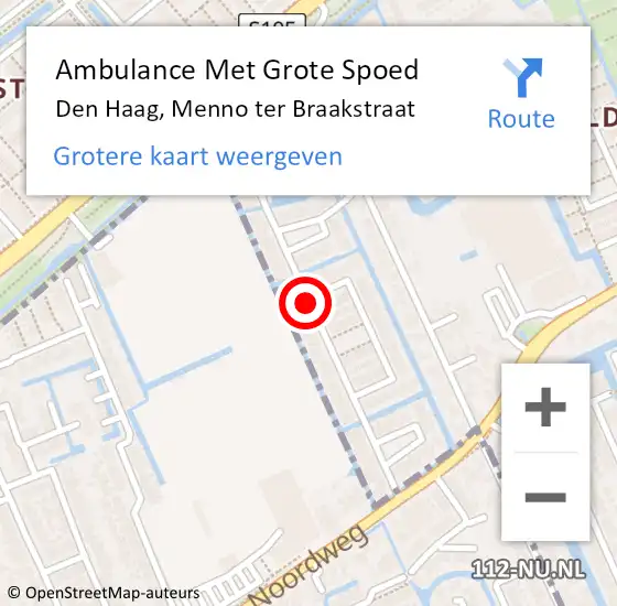 Locatie op kaart van de 112 melding: Ambulance Met Grote Spoed Naar Den Haag, Menno ter Braakstraat op 17 oktober 2016 23:00