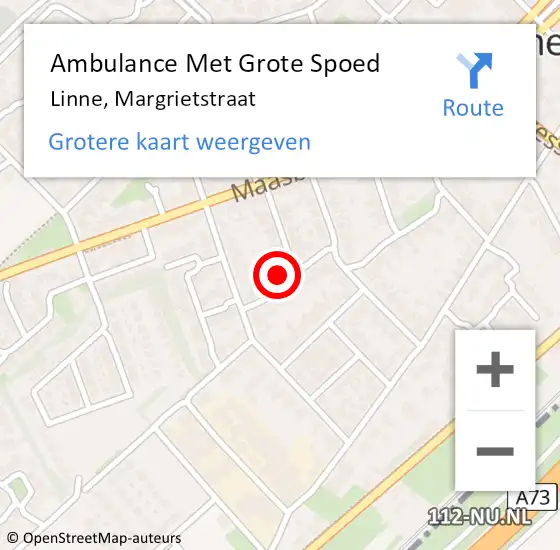 Locatie op kaart van de 112 melding: Ambulance Met Grote Spoed Naar Linne, Margrietstraat op 18 oktober 2016 05:06