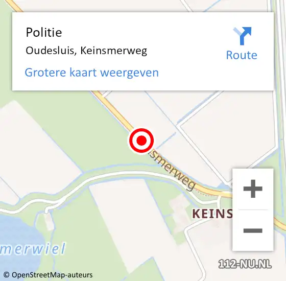 Locatie op kaart van de 112 melding: Politie Oudesluis, Keinsmerweg op 18 oktober 2016 07:37
