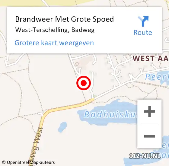 Locatie op kaart van de 112 melding: Brandweer Met Grote Spoed Naar West-Terschelling, Badweg op 18 oktober 2016 13:01