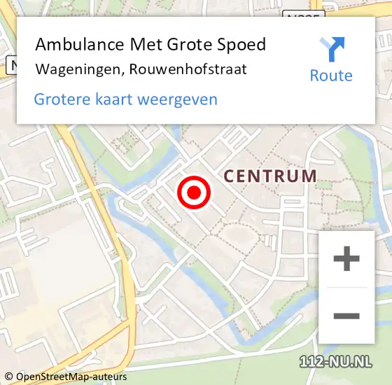 Locatie op kaart van de 112 melding: Ambulance Met Grote Spoed Naar Wageningen, Rouwenhofstraat op 18 oktober 2016 15:18