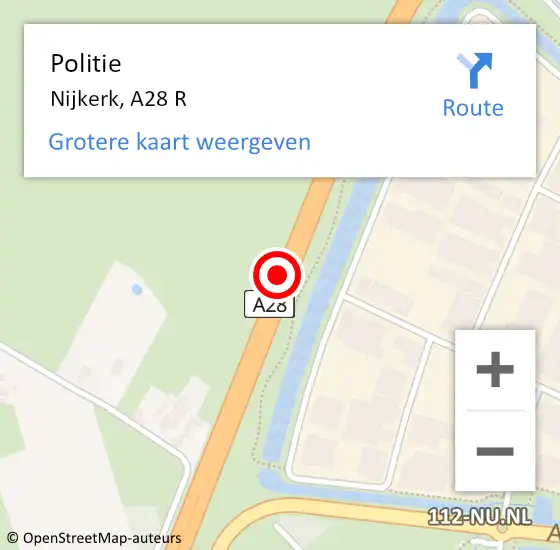 Locatie op kaart van de 112 melding: Politie Nijkerk, A28 L op 18 oktober 2016 15:51