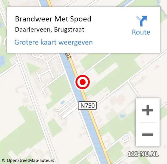 Locatie op kaart van de 112 melding: Brandweer Met Spoed Naar Daarlerveen, Brugstraat op 18 oktober 2016 16:35