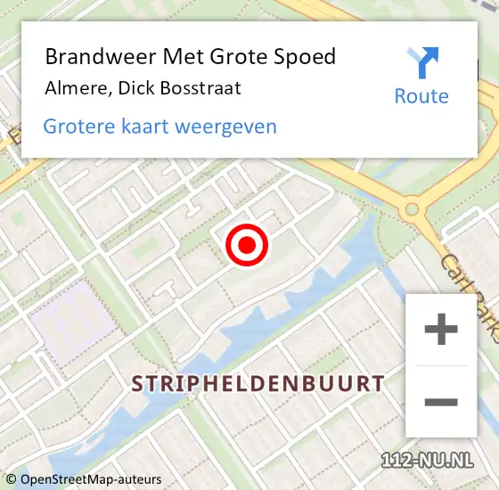 Locatie op kaart van de 112 melding: Brandweer Met Grote Spoed Naar Almere, Dick Bosstraat op 18 oktober 2016 19:56