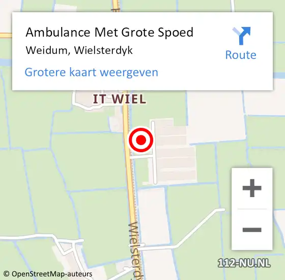 Locatie op kaart van de 112 melding: Ambulance Met Grote Spoed Naar Weidum, Wielsterdyk op 19 oktober 2016 17:54