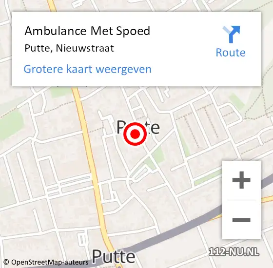 Locatie op kaart van de 112 melding: Ambulance Met Spoed Naar Putte, Nieuwstraat op 19 oktober 2016 19:04