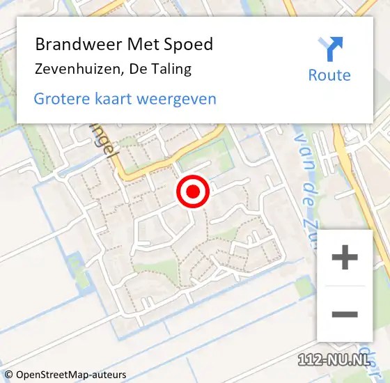 Locatie op kaart van de 112 melding: Brandweer Met Spoed Naar Zevenhuizen, De Taling op 19 oktober 2016 22:47