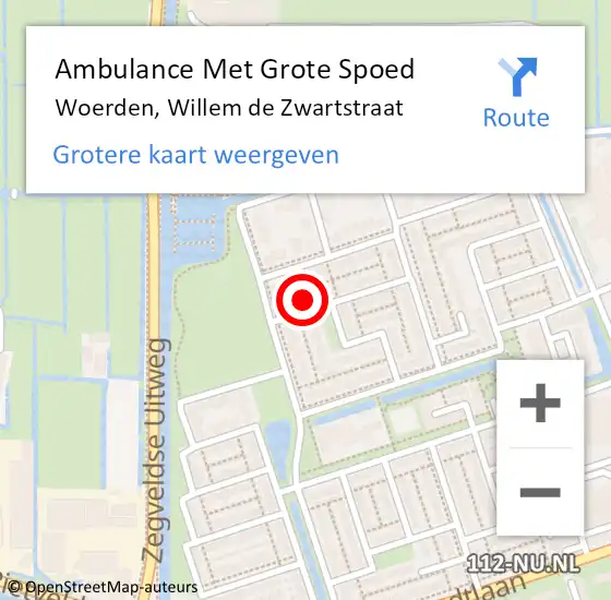 Locatie op kaart van de 112 melding: Ambulance Met Grote Spoed Naar Woerden, Willem de Zwartstraat op 20 oktober 2016 07:43