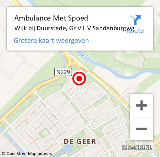 Locatie op kaart van de 112 melding: Ambulance Met Spoed Naar Wijk bij Duurstede, Gr V L V Sandenburgwg op 20 oktober 2016 07:57