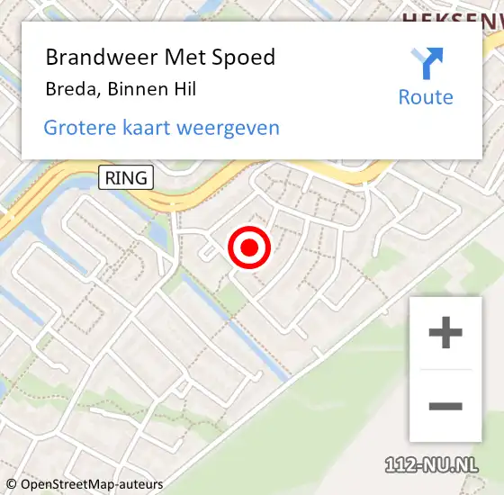 Locatie op kaart van de 112 melding: Brandweer Met Spoed Naar Breda, Binnen Hil op 20 oktober 2016 08:44