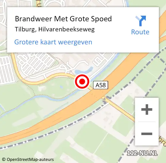 Locatie op kaart van de 112 melding: Brandweer Met Grote Spoed Naar Tilburg, Hilvarenbeekseweg op 20 oktober 2016 16:59