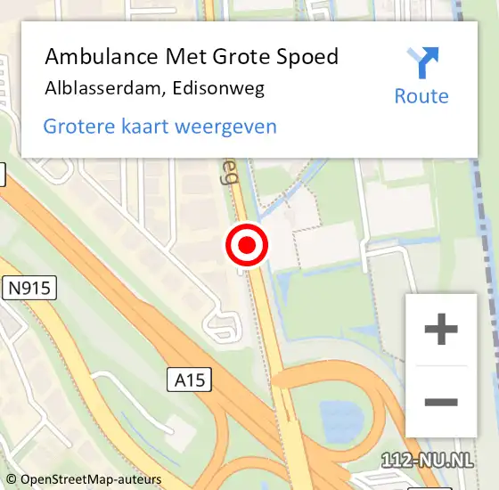 Locatie op kaart van de 112 melding: Ambulance Met Grote Spoed Naar Alblasserdam, Edisonweg op 20 oktober 2016 18:08