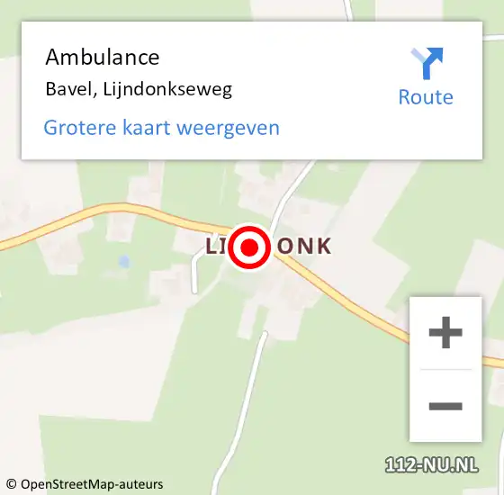 Locatie op kaart van de 112 melding: Ambulance Bavel, Lijndonkseweg op 20 oktober 2016 19:41