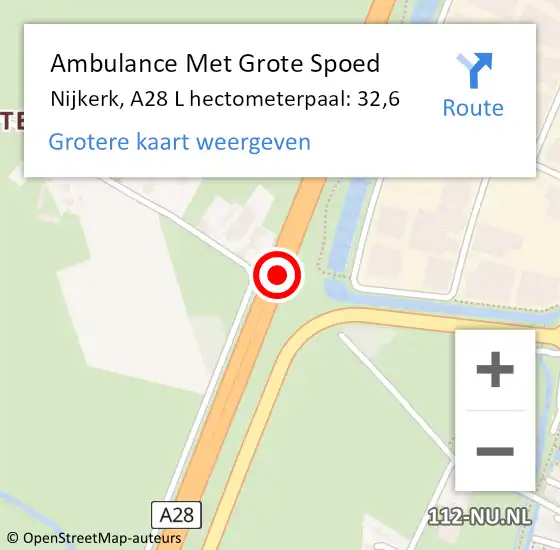 Locatie op kaart van de 112 melding: Ambulance Met Grote Spoed Naar Nijkerk, A28 R hectometerpaal: 35,9 op 21 oktober 2016 07:45