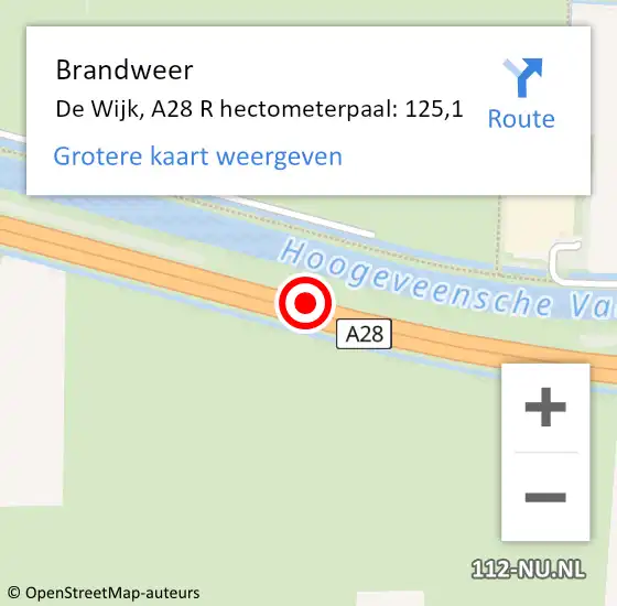 Locatie op kaart van de 112 melding: Brandweer De Wijk, A28 L hectometerpaal: 126,6 op 21 oktober 2016 11:52