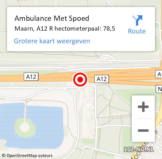 Locatie op kaart van de 112 melding: Ambulance Met Spoed Naar Maarn, A12 R hectometerpaal: 78,5 op 21 oktober 2016 19:03
