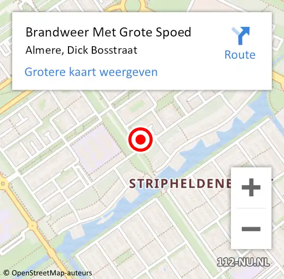 Locatie op kaart van de 112 melding: Brandweer Met Grote Spoed Naar Almere, Dick Bosstraat op 21 oktober 2016 20:44
