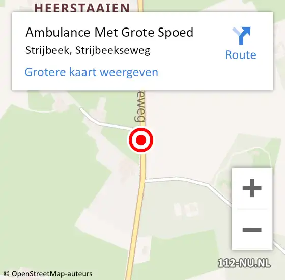 Locatie op kaart van de 112 melding: Ambulance Met Grote Spoed Naar Strijbeek, Strijbeekseweg op 22 oktober 2016 01:25