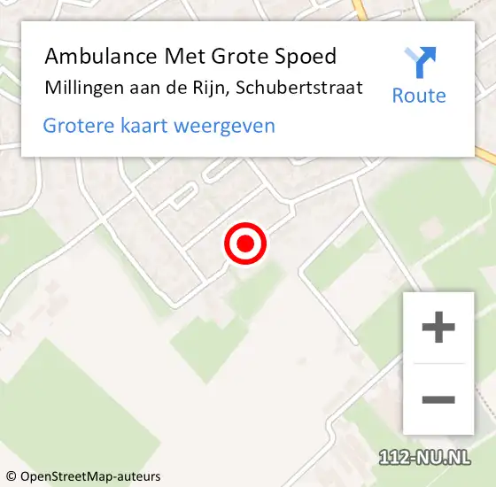 Locatie op kaart van de 112 melding: Ambulance Met Grote Spoed Naar Millingen aan de Rijn, Schubertstraat op 22 oktober 2016 02:43