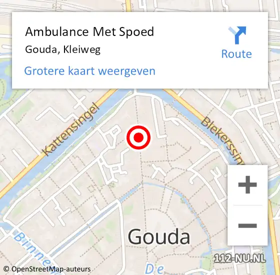 Locatie op kaart van de 112 melding: Ambulance Met Spoed Naar Gouda, Kleiweg op 22 oktober 2016 03:04