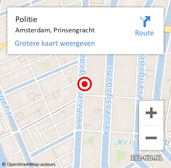 Locatie op kaart van de 112 melding: Politie Amsterdam, Prinsengracht op 22 oktober 2016 06:12