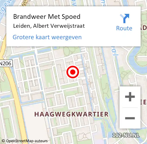 Locatie op kaart van de 112 melding: Brandweer Met Spoed Naar Leiden, Albert Verweijstraat op 22 oktober 2016 06:43