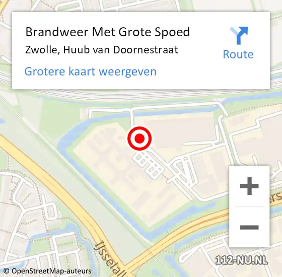 Locatie op kaart van de 112 melding: Brandweer Met Grote Spoed Naar Zwolle, Huub van Doornestraat op 22 oktober 2016 06:51