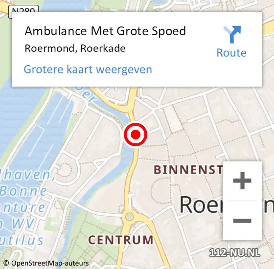 Locatie op kaart van de 112 melding: Ambulance Met Grote Spoed Naar Roermond, Roerkade op 22 oktober 2016 06:56
