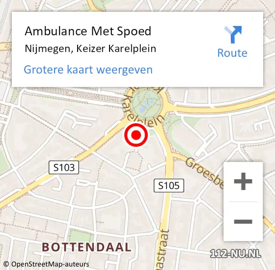 Locatie op kaart van de 112 melding: Ambulance Met Spoed Naar Nijmegen, Keizer Karelplein op 22 oktober 2016 07:07