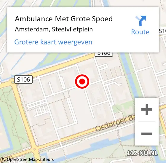 Locatie op kaart van de 112 melding: Ambulance Met Grote Spoed Naar Amsterdam, Steelvlietplein op 22 oktober 2016 15:30