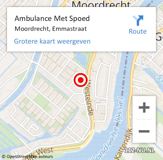 Locatie op kaart van de 112 melding: Ambulance Met Spoed Naar Moordrecht, Emmastraat op 22 oktober 2016 20:15